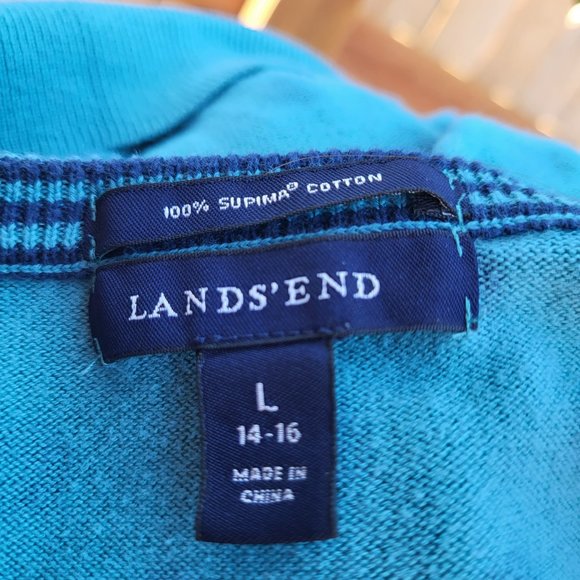 LANDS' END women's blue polka dot cardigan LARGE - Picture 3 of 3